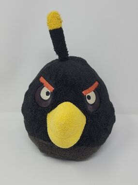 ANGRY BIRDS Black Bomb Plush 8in 2010 Rovio Stuffed Toy Game Character